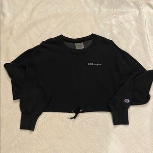 Champion Black Drawstring Cropped Hoodie